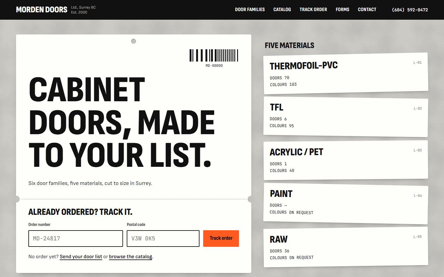 Job Traveller home page: a white shop ticket with an order lookup on a concrete floor